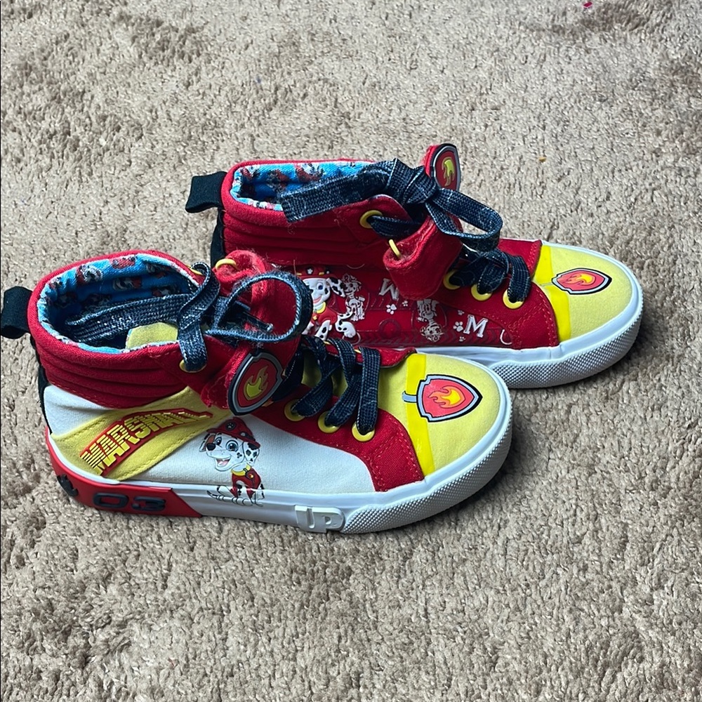 Paw Patrol Red and Yellow Sneakers Vibrant Cartoon Design